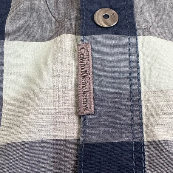 Calvin Klein Jeans Navy and Light Blue  Plaid Shirt with Snaps - Medium - Picture 5 of 13